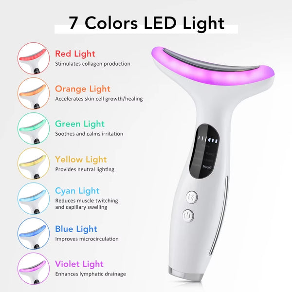 Neck Face Beauty Device 7 Color LED Lights Neck Beauty Vibration Massage Reduce Double Chin Anti-Wrinkle Facial Lifting Massager