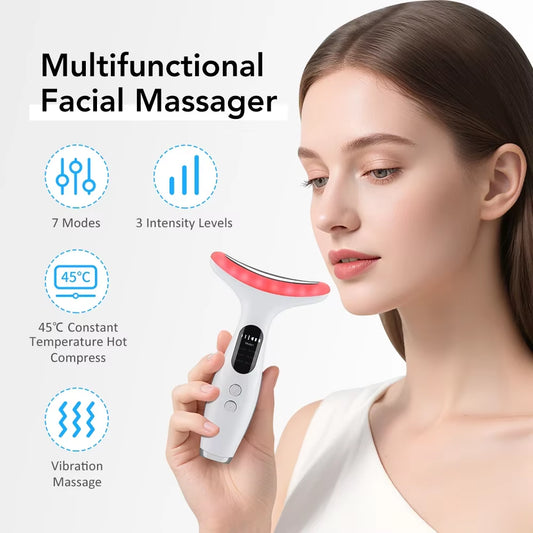 Neck Face Beauty Device 7 Color LED Lights Neck Beauty Vibration Massage Reduce Double Chin Anti-Wrinkle Facial Lifting Massager